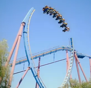 Image of a fictional roller-coaster that has a gap in one of it's loops
